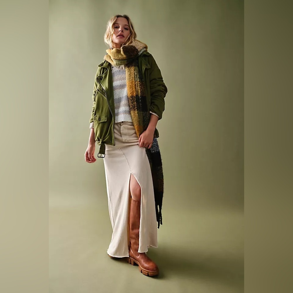 FREE PEOPLE GREEN KNIT MOTO JACKET
